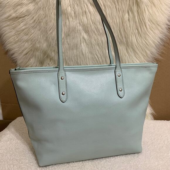 COACH Cross Grain Leather Zip Top CITY TOTE in Sea Glass F36875 - Picture 15 of 16